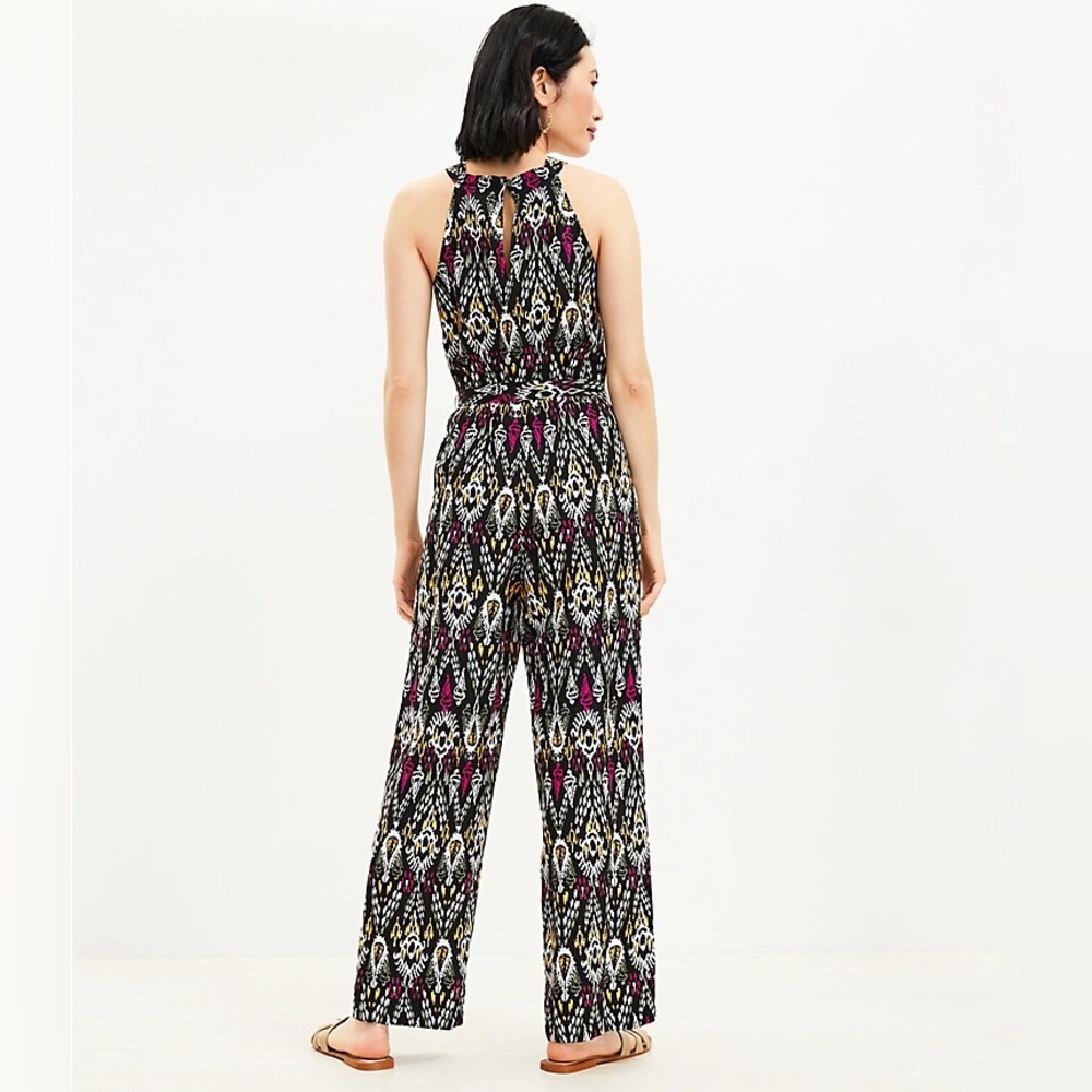 LOFT Black Printed Halter Jumpsuit with Pink and Yellow Accents - Picture 2 of 4